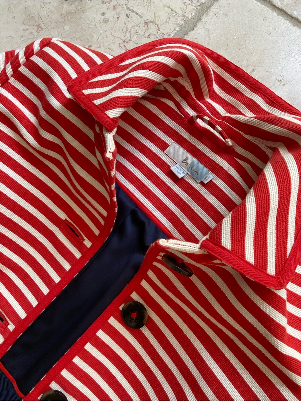 Boden Red and White Striped Pea Coat NWOT - Picture 2 of 8